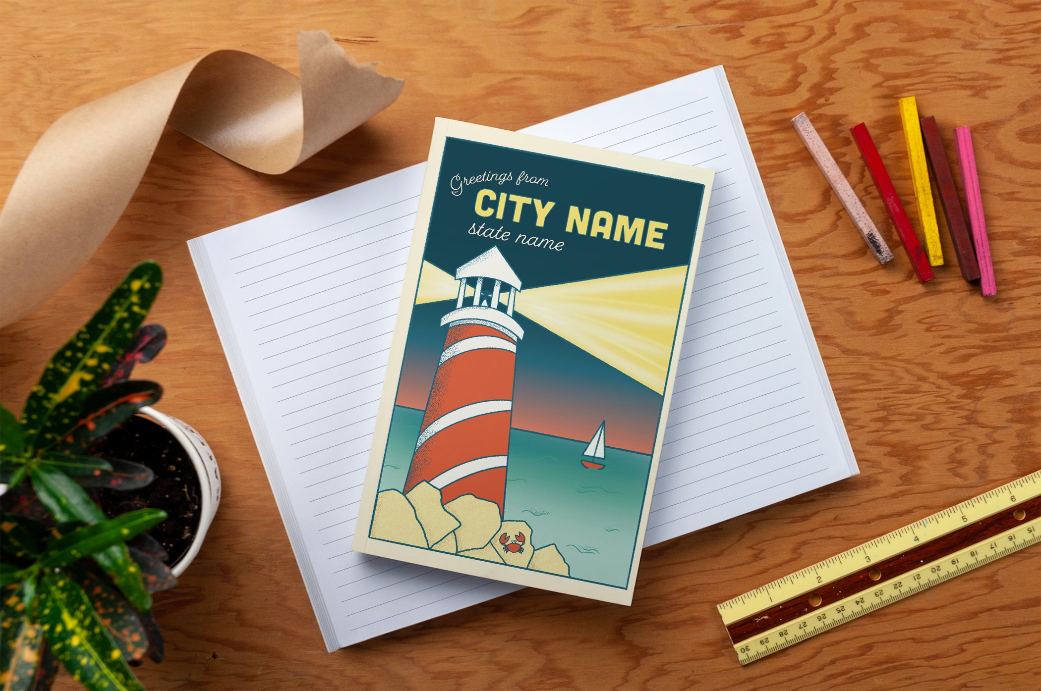 Lighthouse Postcard Personalized Namedrop Classic Layflat Notebook